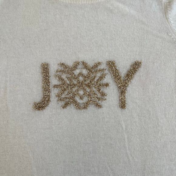 Talbots Women’s 2X “JOY” Holiday Sweater Ivory Wool Alpaca Blend Metallic Trim - Picture 9 of 9